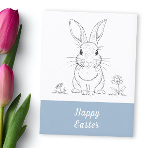 Cute Rabbit Line Art - Happy Easter  Postcard