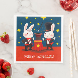 Cute Rabbit Magicians on Stage Magical Birthday Napkin