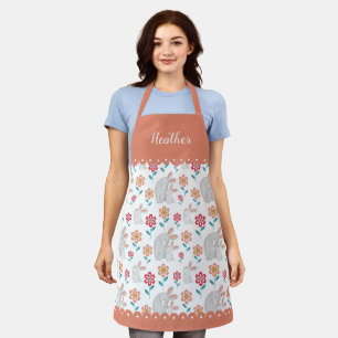 Cute rabbit mother and bunny flowers pattern coral apron