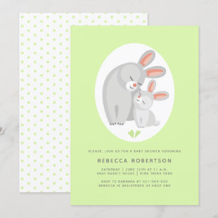 Cute rabbit mother, bunny pale green baby shower invitation