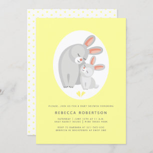 Cute rabbit mother, bunny pale yellow baby shower invitation