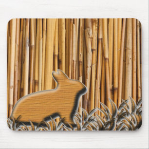 Cute Rabbit On Bamboo Background Mouse Pad