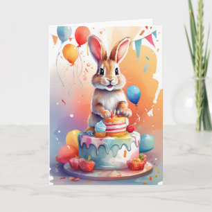 Cute rabbit on cake celebrating!   Card