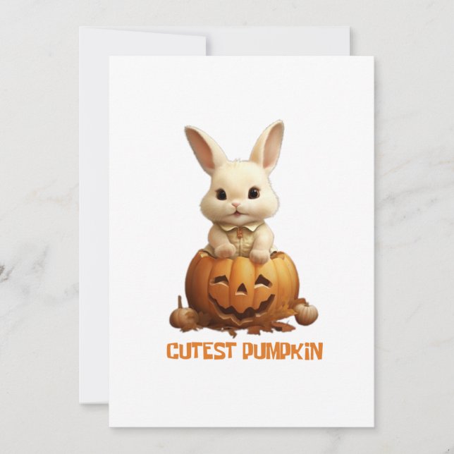 Cute Rabbit on Pumpkin - Adorable Autumn Bunny Invitation (Front)
