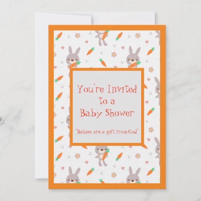 Cute Rabbit Orange Boy Girl Shower Invitation (Front)