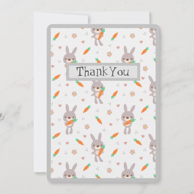 Cute Rabbit Orange Grey Boy Girl Thank You Card (Front)