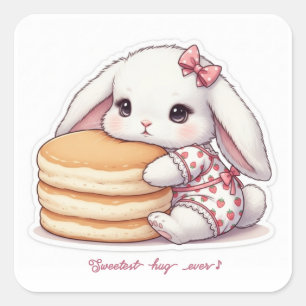 Cute Rabbit & Pancake - Adorable Breakfast Sweet Square Sticker