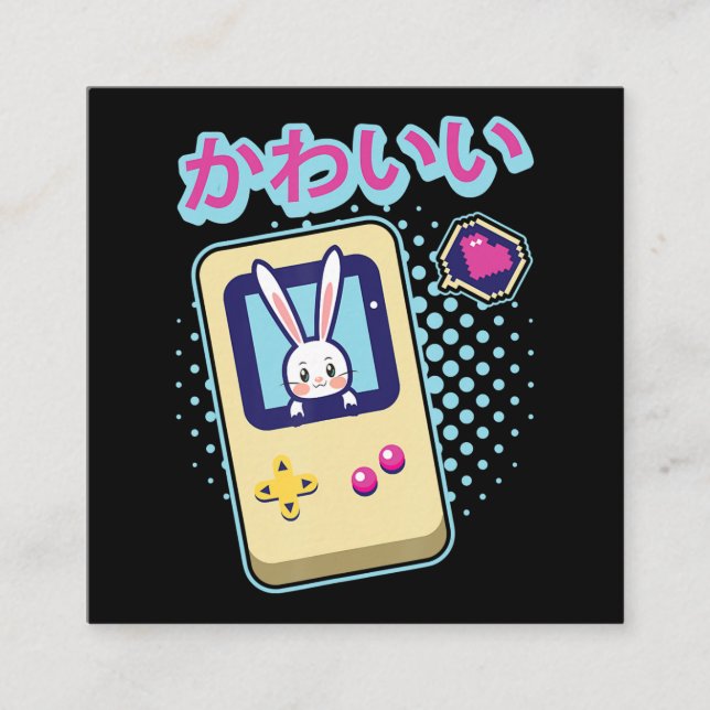 Cute Rabbit Pastel Kawaii Gamer Japanese Anime Square Business Card (Front)
