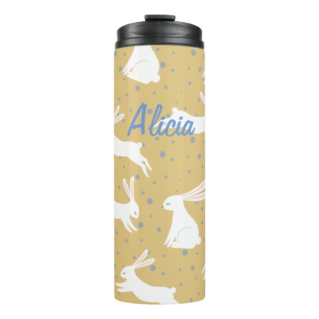 Cute Rabbit Pattern Design - Customisable Thermal Tumbler (Front)