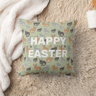 Cute Rabbit Pattern Neutral Colours Happy Easter Cushion