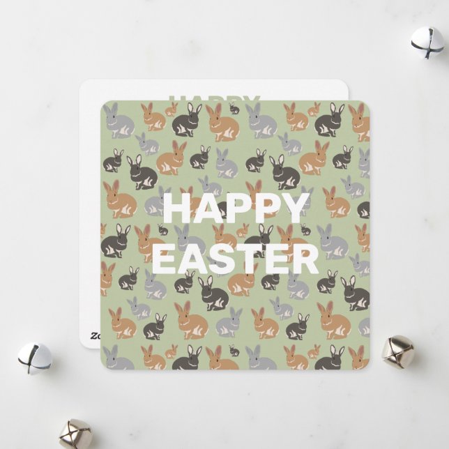 Cute Rabbit Pattern Neutral Colours Happy Easter Holiday Card (Front/Back In Situ)