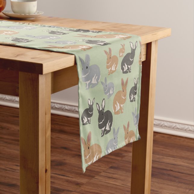 Cute Rabbit Pattern Neutral Colours Short Table Runner (In Situ)