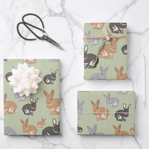 Cute Rabbit Pattern Neutral Colours Wrapping Paper Sheet