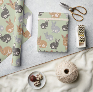 Cute Rabbit Pattern Neutral Colours Wrapping Wrapping Paper