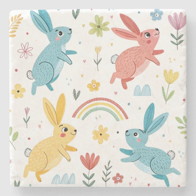 Cute Rabbit Pattern Stone Coaster (Front)