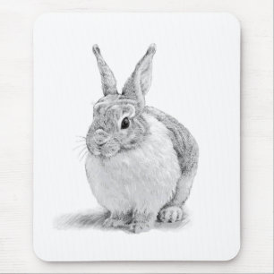 Cute Rabbit Pencil Drawing Mouse Pad