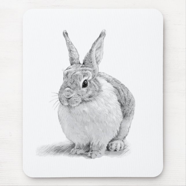 Cute Rabbit Pencil Drawing Mouse Pad (Front)
