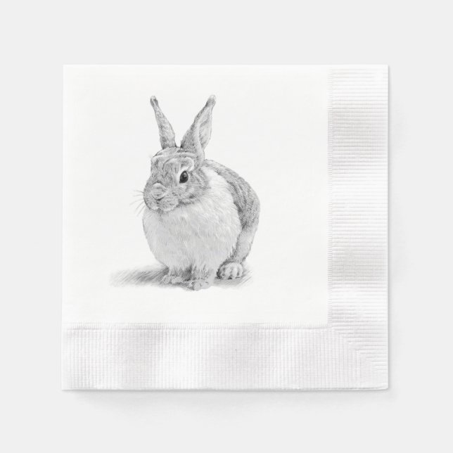 Cute Rabbit Pencil Drawing Napkin (Front)