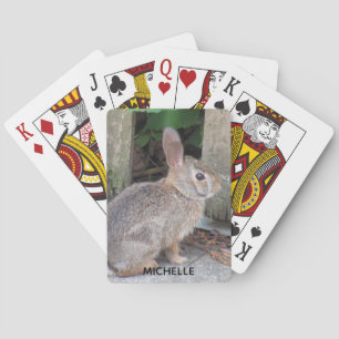 Cute Rabbit Photo Personalised Name Playing Cards