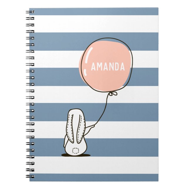 Cute rabbit. Pink and blue funny bunny animal Notebook (Front)