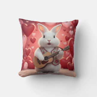 Cute Rabbit Playing Guitar For Love Cushion