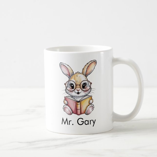 Cute Rabbit Reading a Book Custom Coffee Mug (Right)