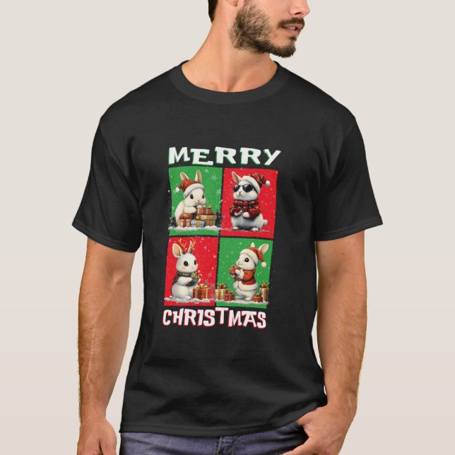 Cute Rabbit Santa Animals Lover Merry Christmas Tr T-Shirt (Front)