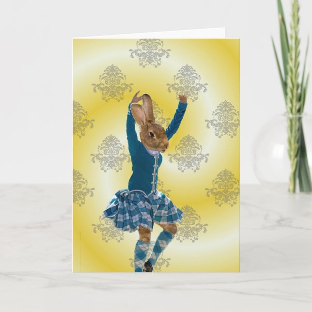Cute rabbit Scottish highland dancer Card (Front)