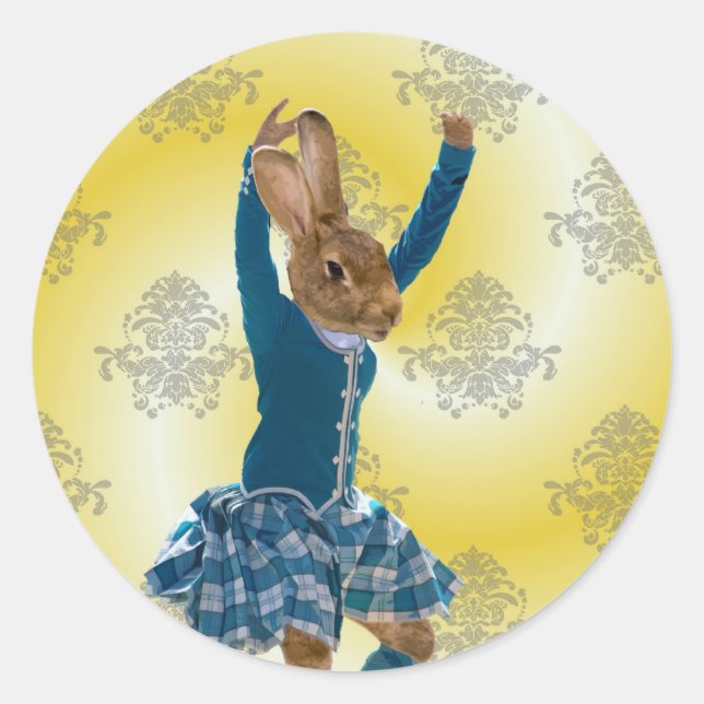 Cute rabbit Scottish highland dancer Classic Round Sticker (Front)