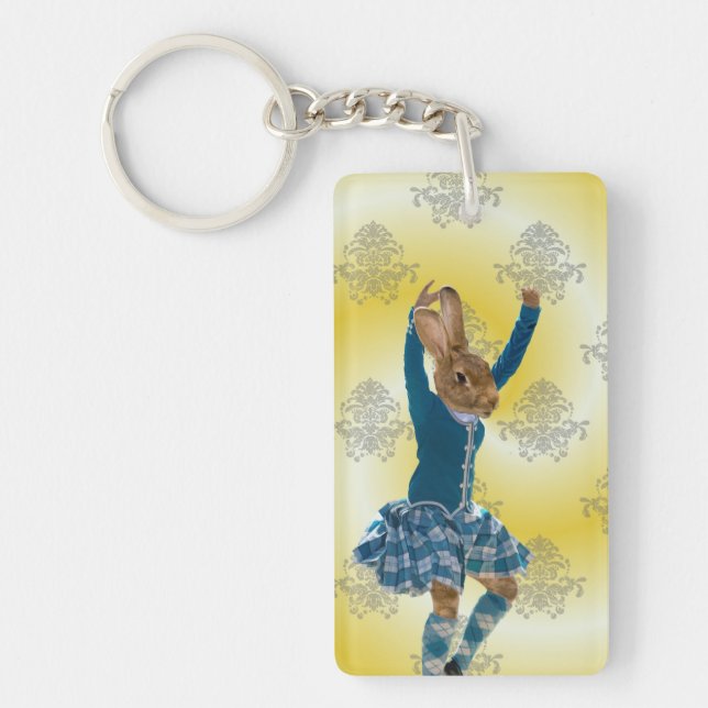 Cute rabbit Scottish highland dancer Key Ring (Front)