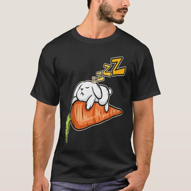 Cute Rabbit Sleeping On A Carrot On Easter T-Shirt (Front)