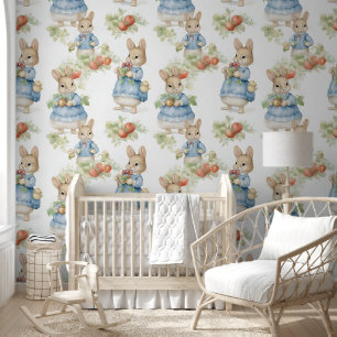 Cute Rabbit Strawberry Plant Nursery Peel & Stick  Wallpaper