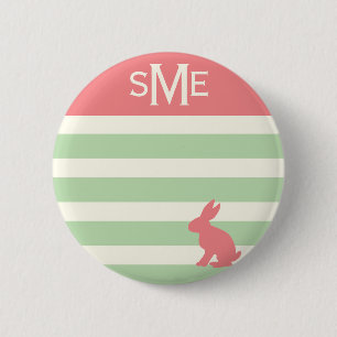 Cute rabbit stripe personalised monogram 6 cm round badge