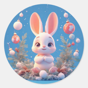 Cute Rabbit Surrounded by Decorations Classic Round Sticker