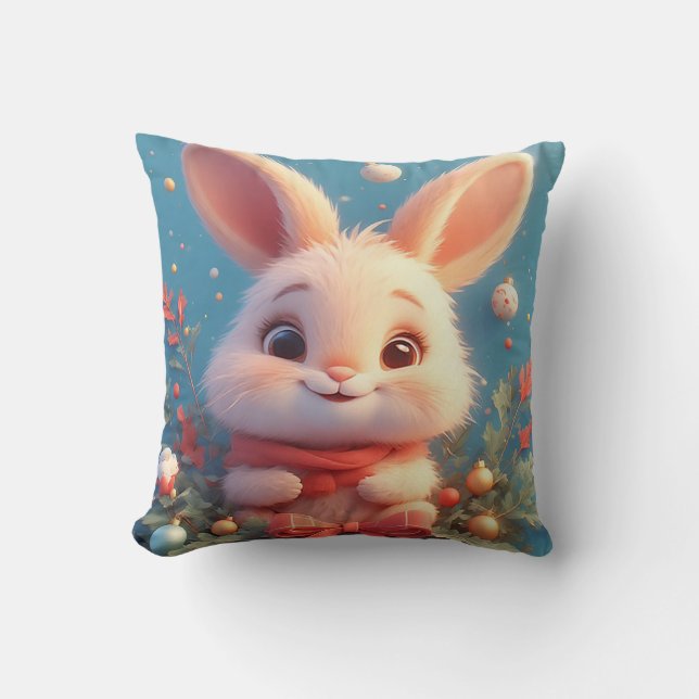 Cute Rabbit Surrounded by Decorations Cushion (Front)