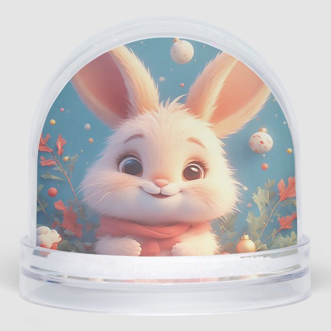 Cute Rabbit Surrounded by Decorations Snowglobe (Front)
