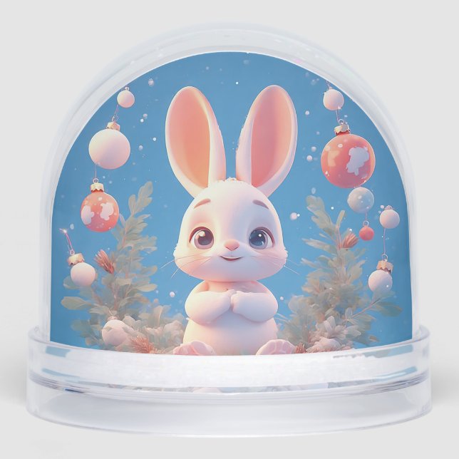 Cute Rabbit Surrounded by Decorations Snowglobe (Front)