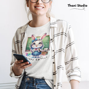 Cute Rabbit Teacher Hoppy Easter & Custom Name T-Shirt