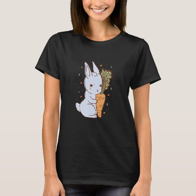 Cute rabbit that hugs a carrot with hearts T-Shirt (Front)