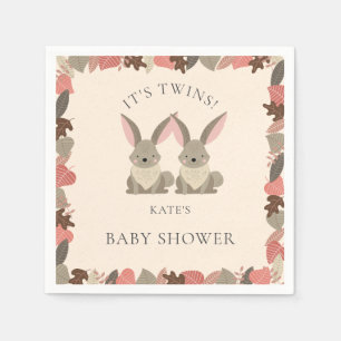 Cute Rabbit Twins Woodland Animals Baby Shower Napkin
