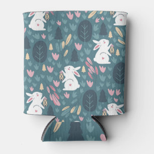 Cute rabbit: vintage seamless print. can cooler