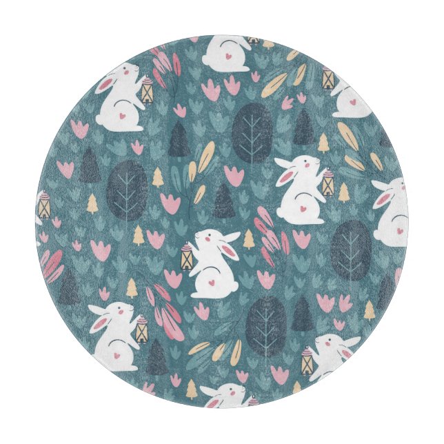 Cute rabbit: vintage seamless print. cutting board (Front)
