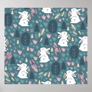 Cute rabbit: vintage seamless print. poster