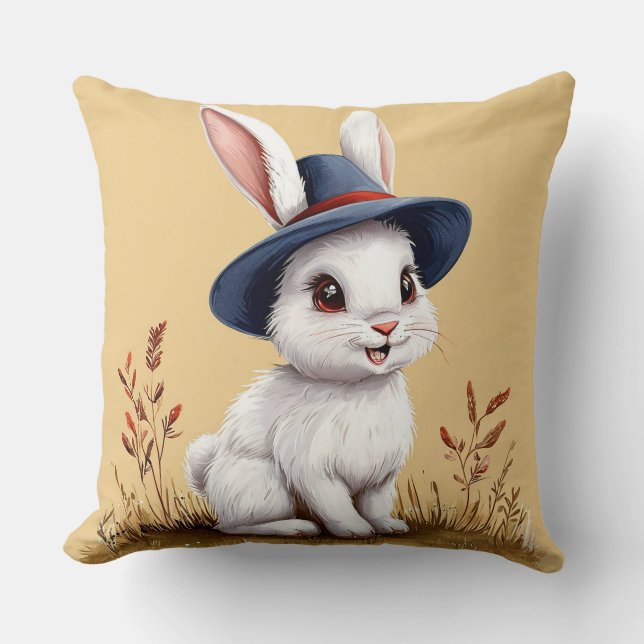 Cute Rabbit Wearing a Hat Cushion (Front)