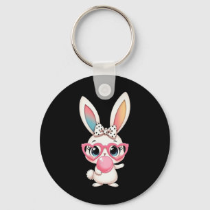 Cute Rabbit Wearing Pink Gles With A Polka Dot Bow Key Ring