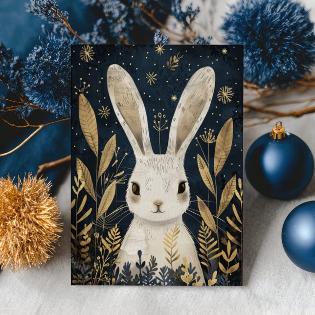 Cute Rabbit Winter Woodland Elegant Christmas  Postcard (Creator Uploaded)