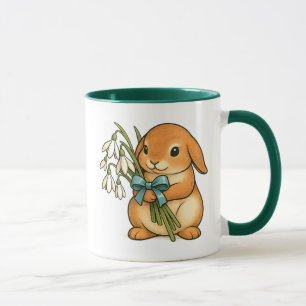 Cute rabbit with bouquet and green silk ribbon. mug