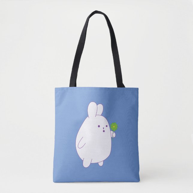 cute rabbit with flower tote bag (Front)