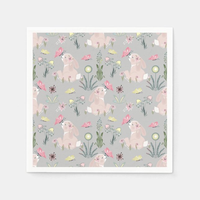 cute rabbit with flowers and butterflies napkin (Front)