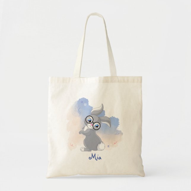 Cute Rabbit with Glasses Personalised Tote Bag (Front)